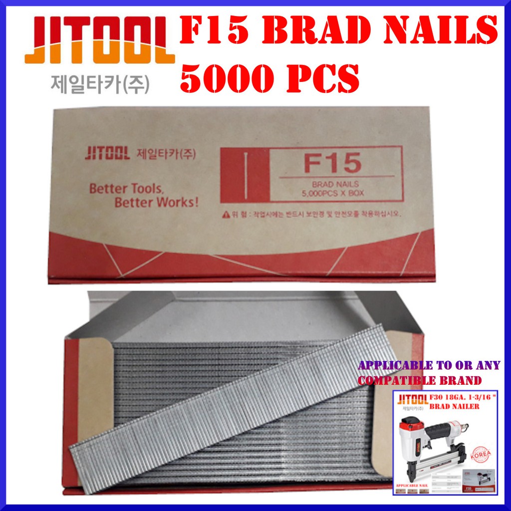 5000pcs Jitool Brad Nail for Pneumatic Nailer 15mm to 50mm Size F15 F20 F25 F30 F40 F50