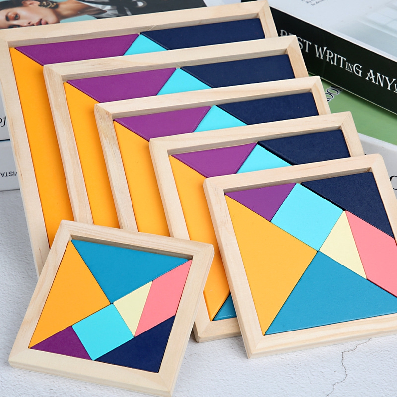 Kids Puzzles Educational Toys Wooden Multicolor Tangram Puzzle Baby ...