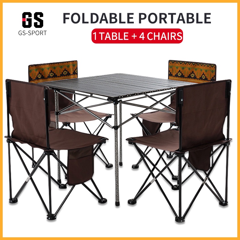 outdoor folding table and chair piece set Beach Chair Camping table  Hiking picnic Lightweight COD