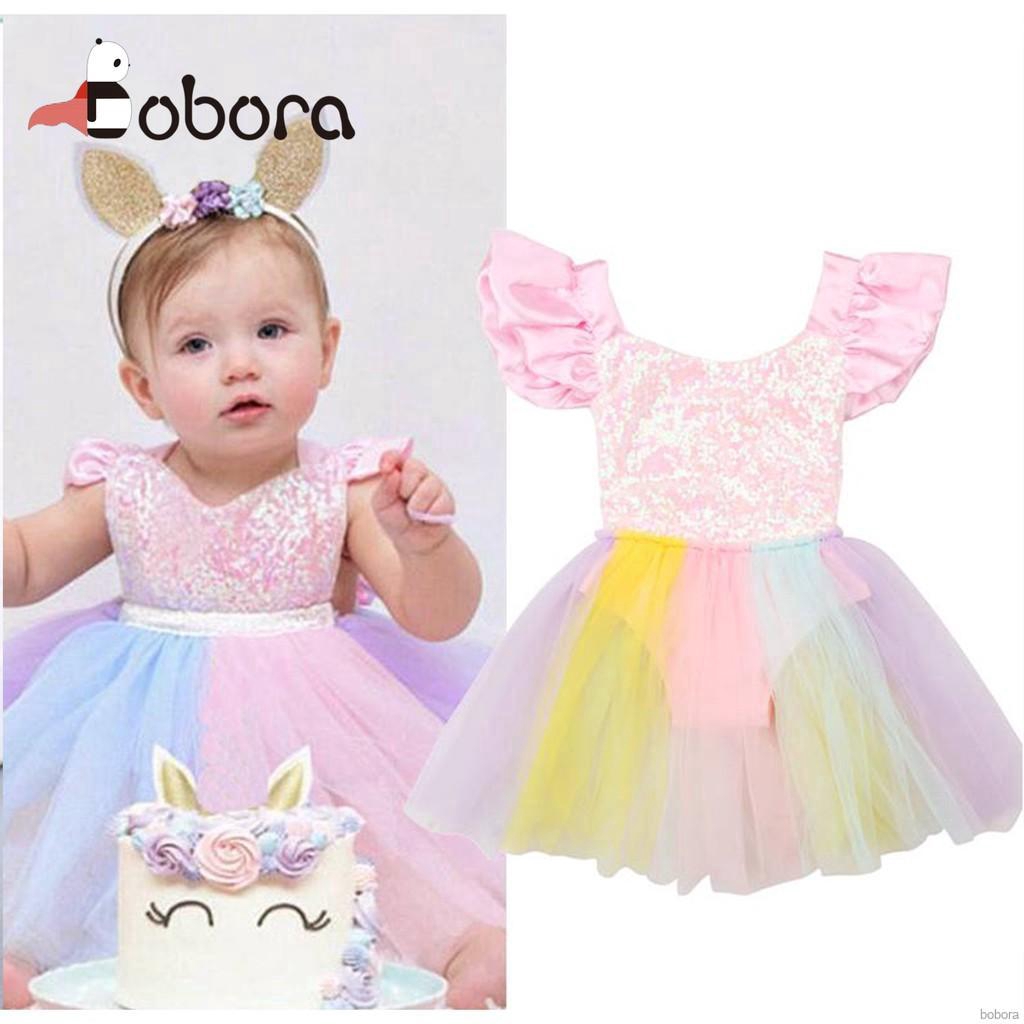BOBORA Baby Girl Unicorn Dress Kids Cute Toddler Cotton Mesh | Shopee ...