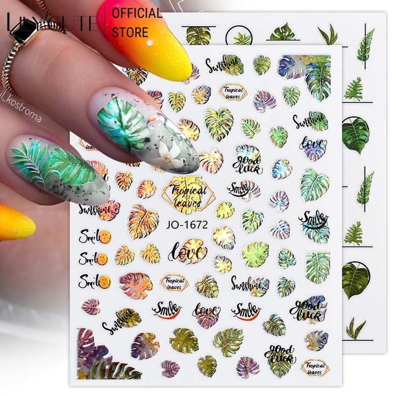 Green Leaf 3D Nail Sticker graphic Flowers Adhesive Design Summer