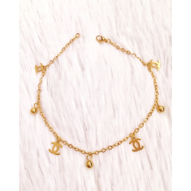 CHANEL Anklet with Charms Stainless Steel Gold