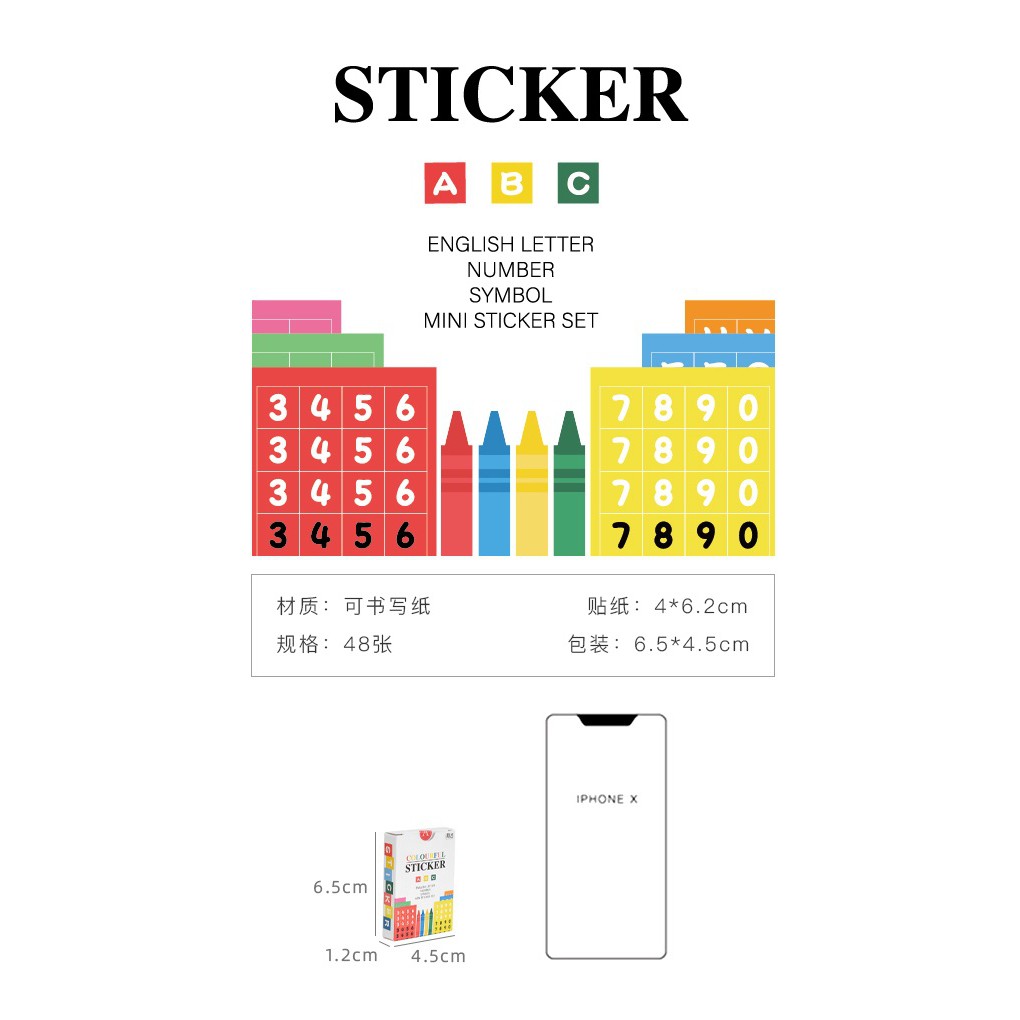 MEME MOMO 48 sheets Alphabet Numbers Sticker Colourful Box Ins Style ...