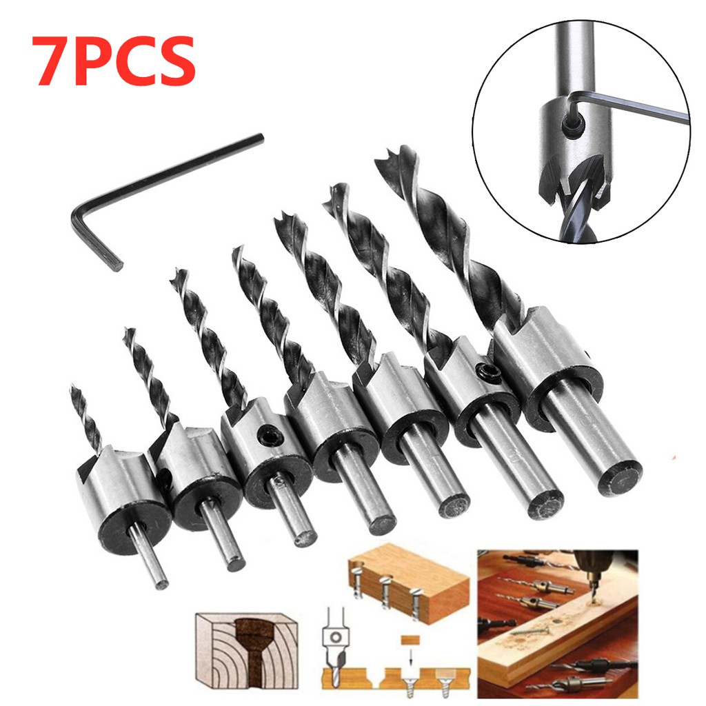 Mstar " 7PCS HSS Countersink Wood Drill Bit Set Reamer Woodworking 3 ...