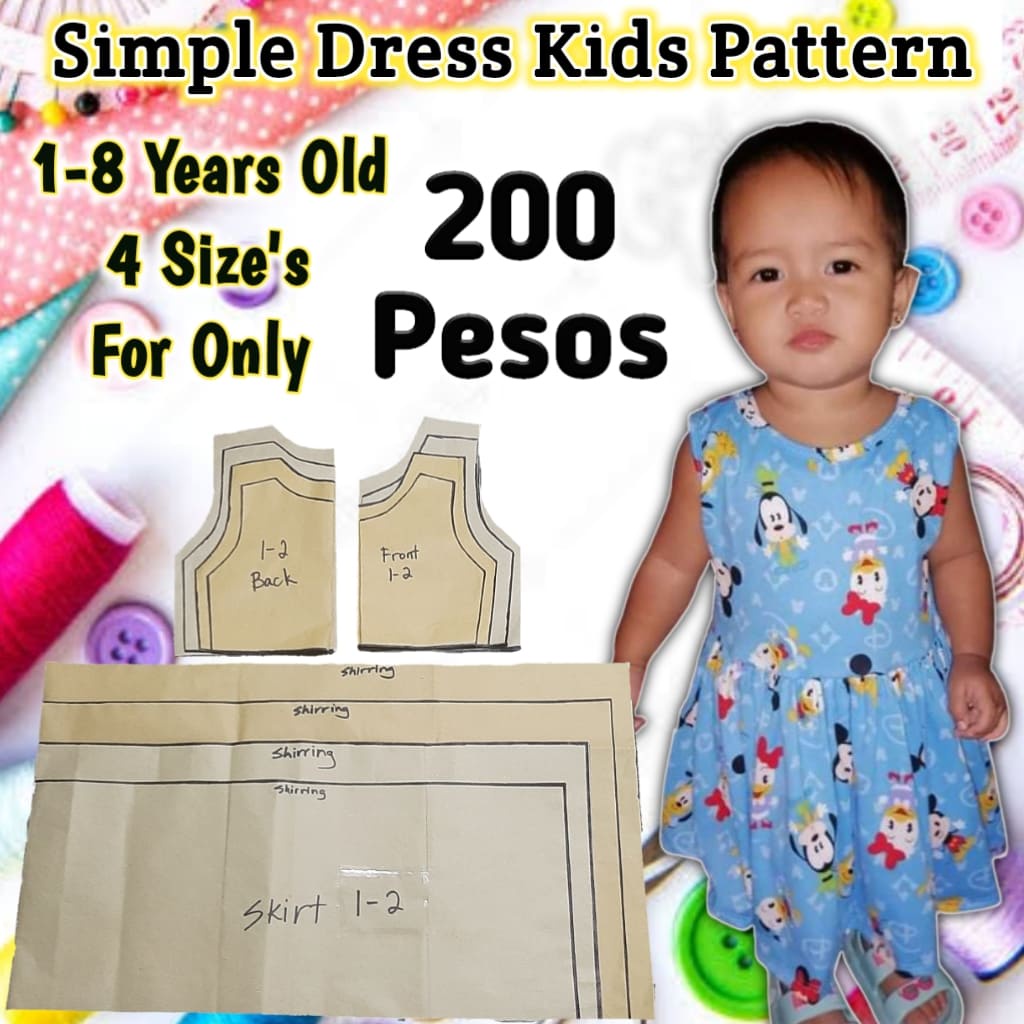 Simple Dress For Kids Pattern 1 to 8 years Old 4 Size s For Only 200