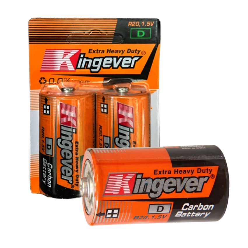 Extra Heavy Duty Power Kingever Carbon Battery R20 1.5 Volts D - 2Pcs ...