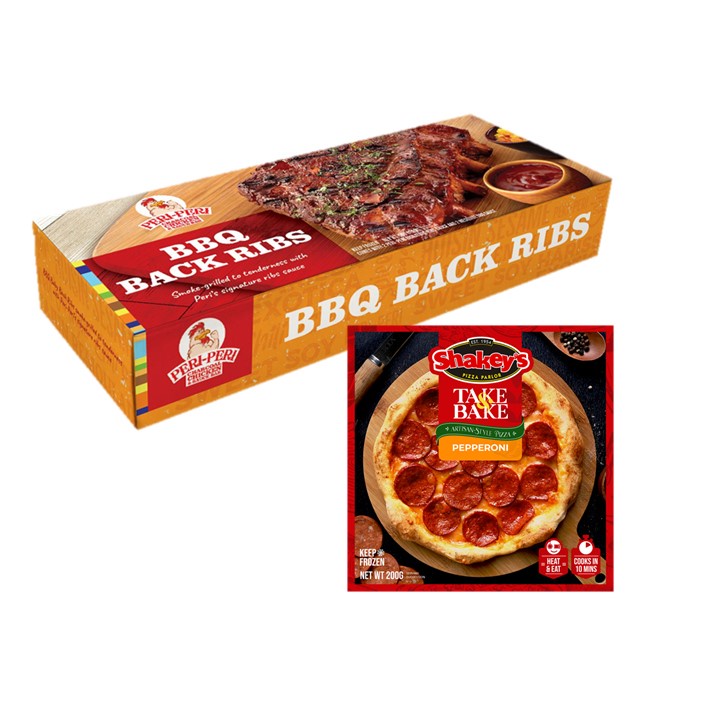 PeriPeri BBQ Back Ribs 560g + Shakey's Pepperoni Pizza 200g Bundle
