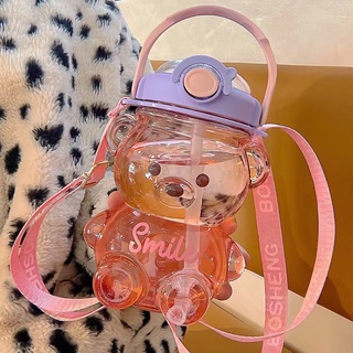 Bear Water Bottle With Straw Strap Large Capacity Milk Bubble Tea Cup ...