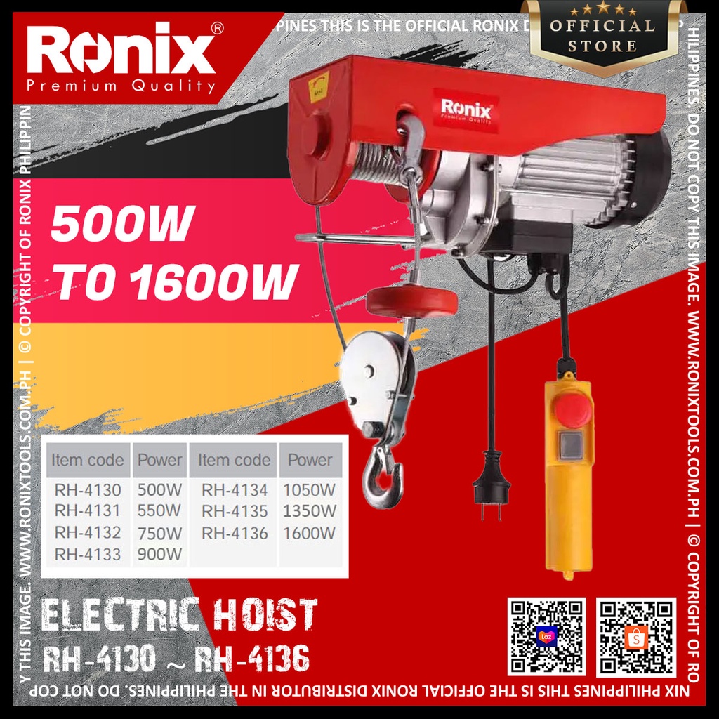 Ronix Electric Hoists 500w / 550w / 750w / 900w / 1050w / 1350w / 1600w