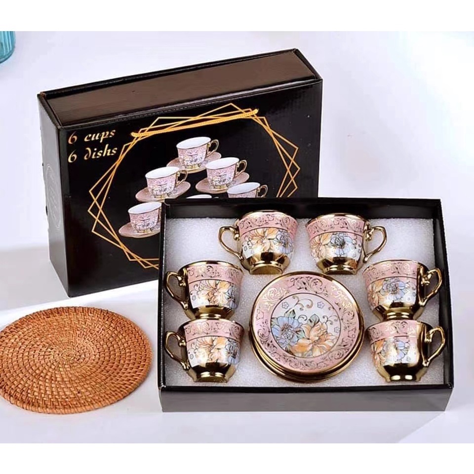 12pcs Cups and Saucers Fine Porcelain Hot Sale Gift Luxury Set Ceramic