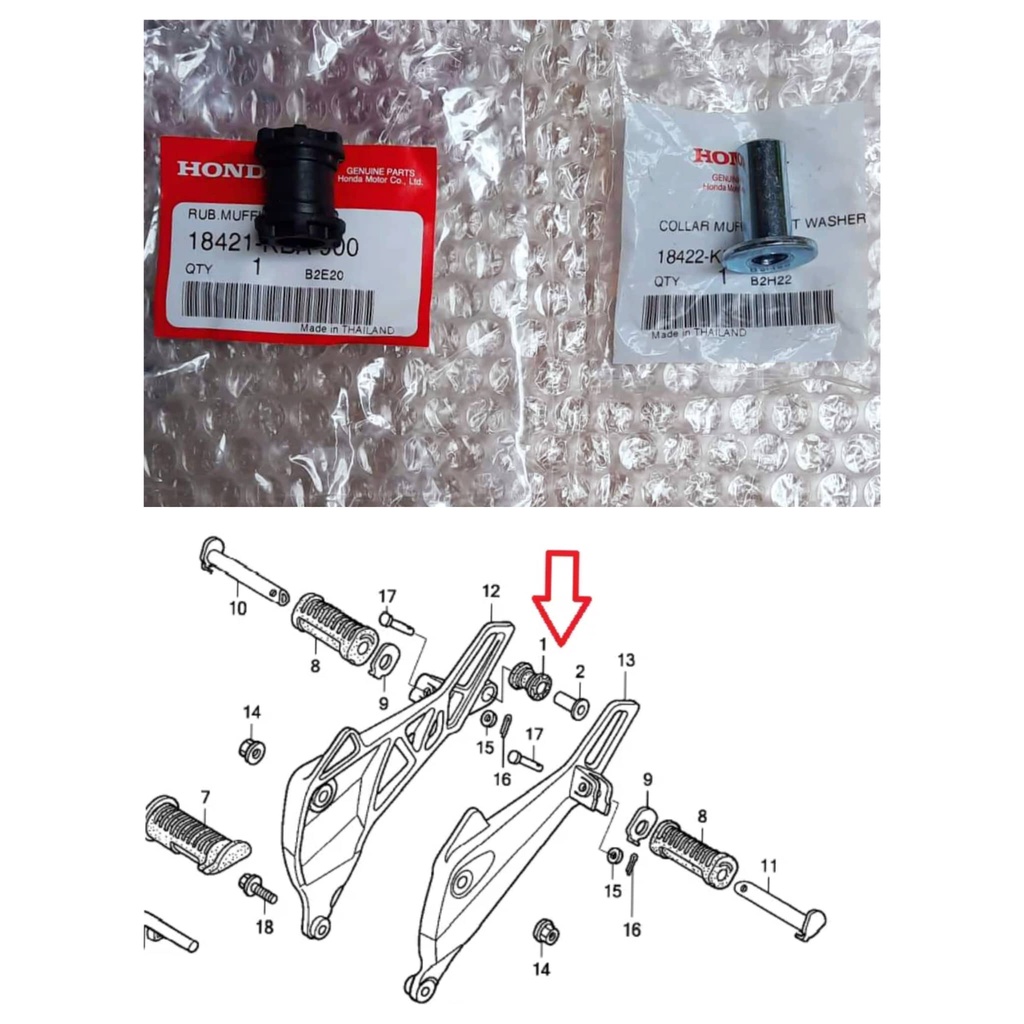 MUFFLER MOUNTING COLLAR AND RUBBER GENUINE (WAVE110R/125/XRM 110/125 ...