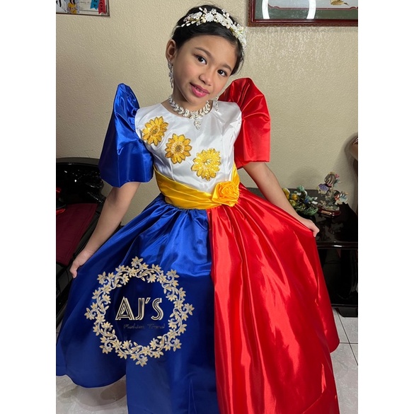 filipiniana dress flag design Custom Order. PHILIPPINE Flag Inspiration Gown Embellished With Appliques .  Cultural Filipiniana Philippine Dress