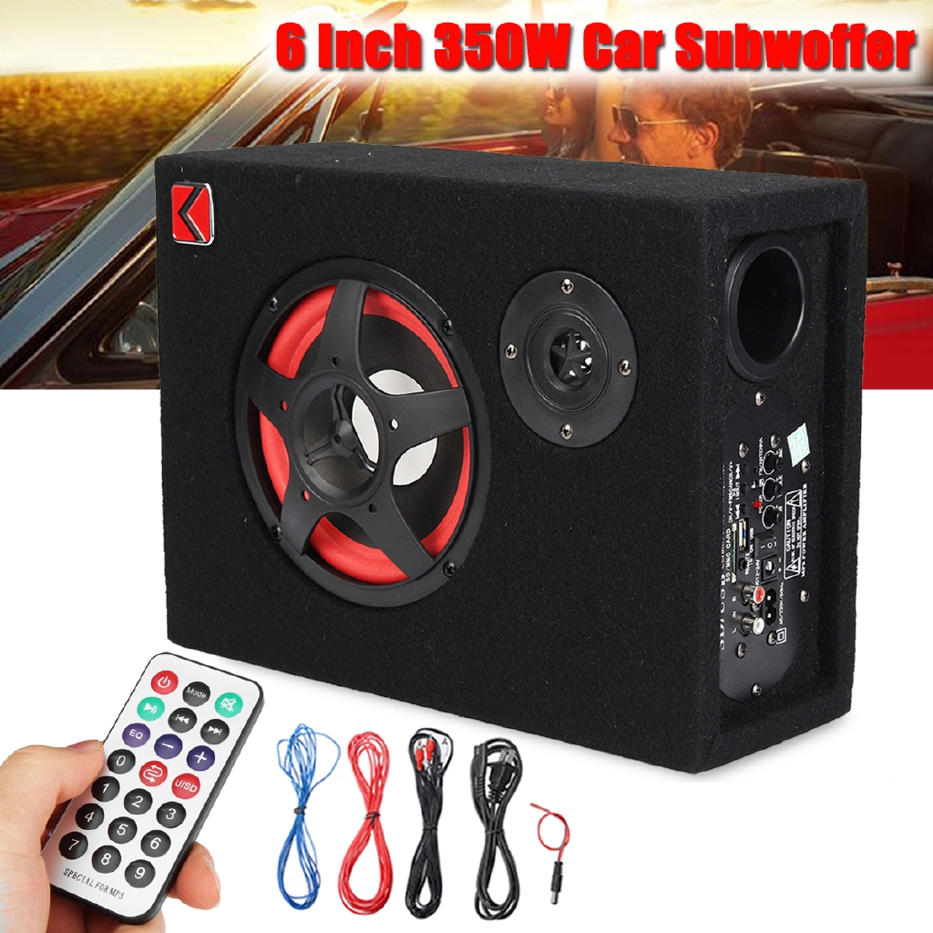 12/24/220V 350W 6" UnderSeat Car Active Subwoofer Speaker Stereo Bass