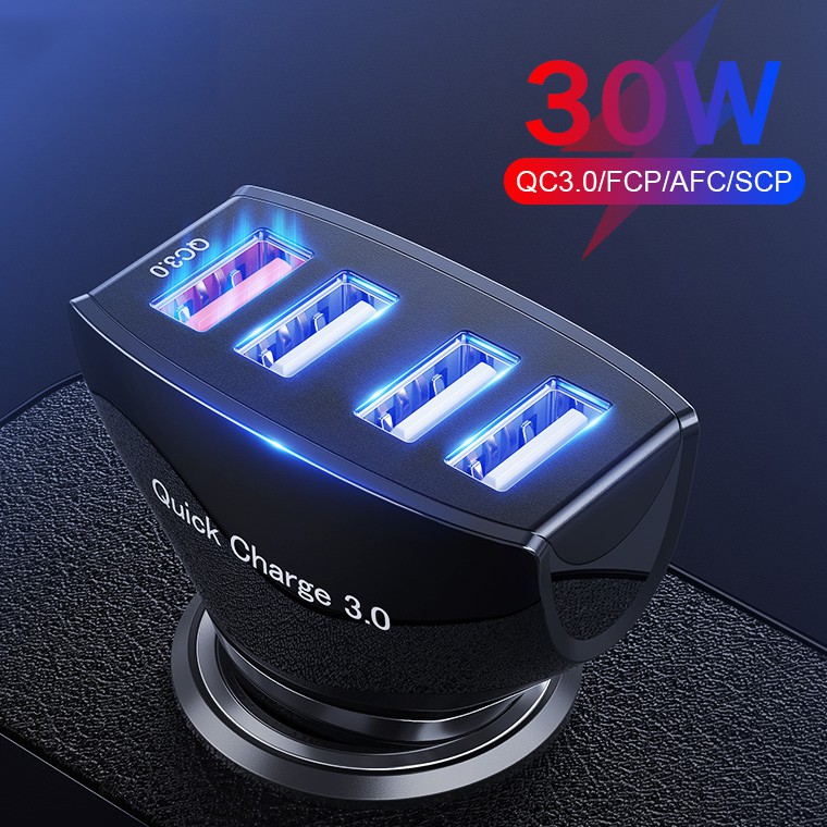 30W 4 Ports Car Charger Quick Charge 3.0 4 USB Adapter Fast Charging