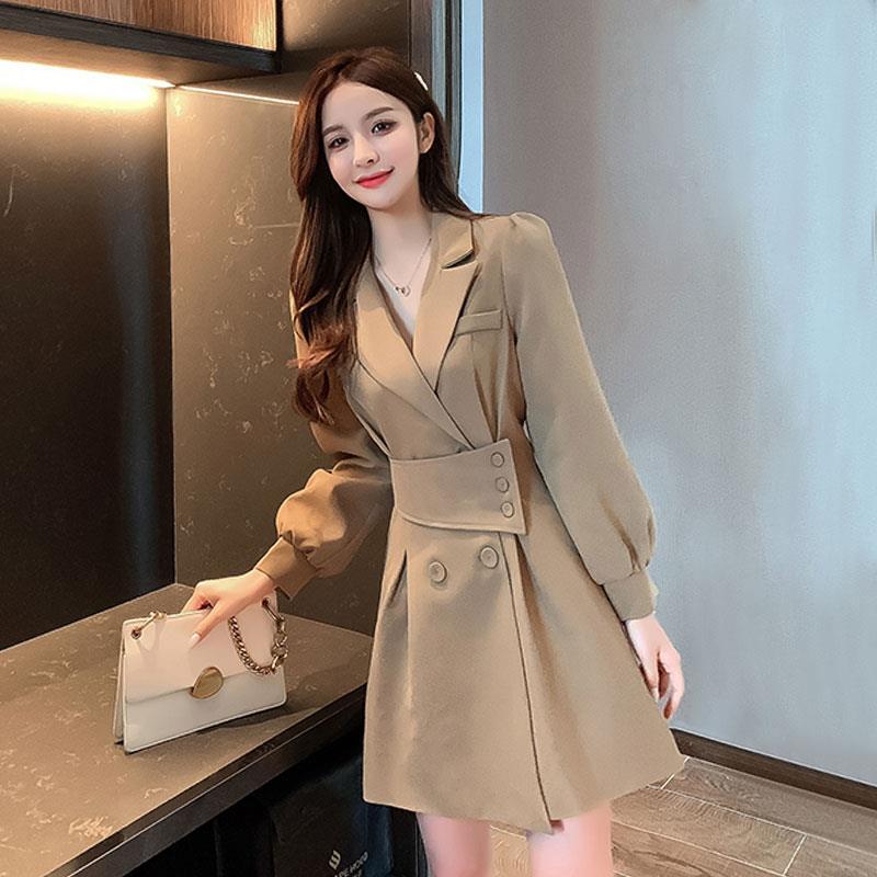 green emerald velvet dress Korean Fashion Cinched Waist Double Breasted Blazer Dress Mini Dress (   The Kawaii Factory