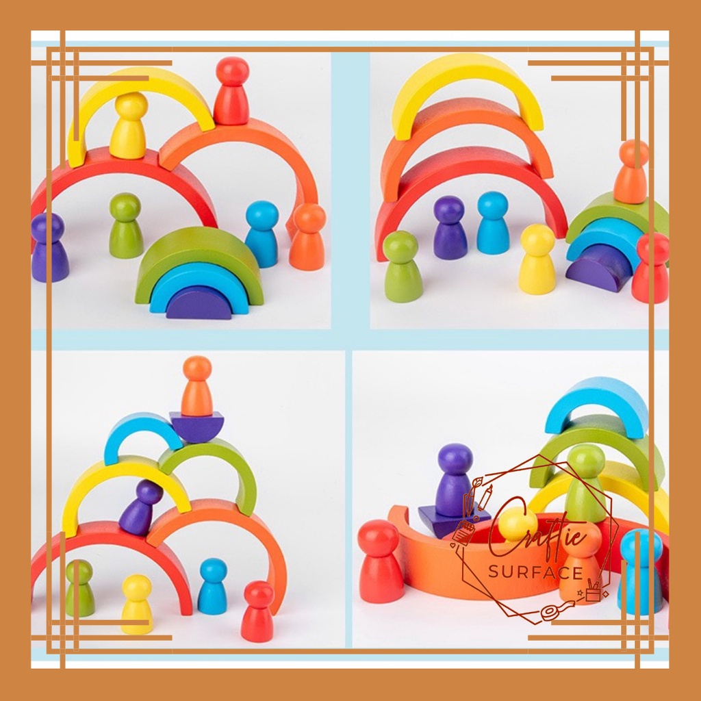 Stacking Wooden Rainbow Montessori toys puzzle educational toy learning ...