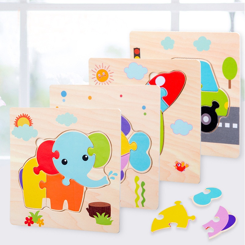 Kids Wooden 3D Puzzle Montessori Toy Early Education Cartoon Animal ...