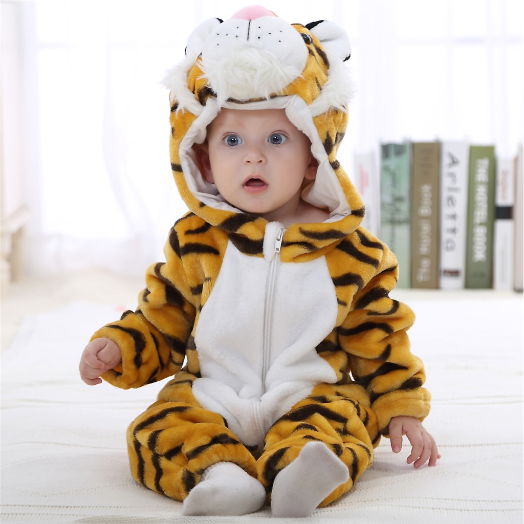 New Born Baby Boy Romper In Tiger Print Blue Color