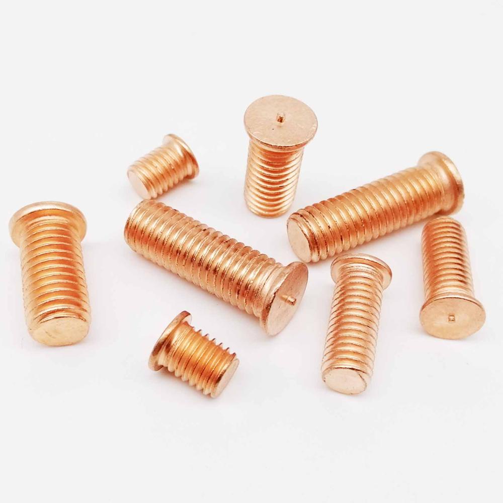 YINETTECH 200Pcs M6x16 Carbon Staal Koper Plated Stud Weld Spot Plated Koper Lassen Schroef Soldeer Punt Nail Bolt of Condensator Ontlading