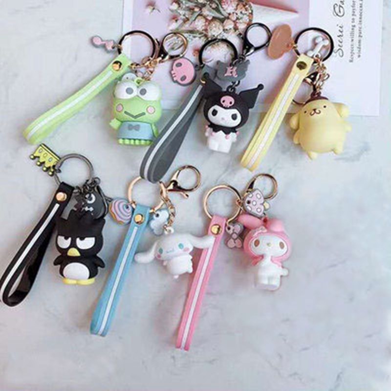 Kuromi Keychain Woman Key Chain Pom Pom Purin Cinnamoroll Bad Badtz ...