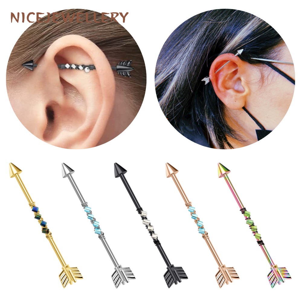 Industrial Earrings Stainless Steel Arrow Industrial Barbell Piercing - 16g  Helix Cartilage Jewelry Industrial Arrow Piercing, image size:1000x1000