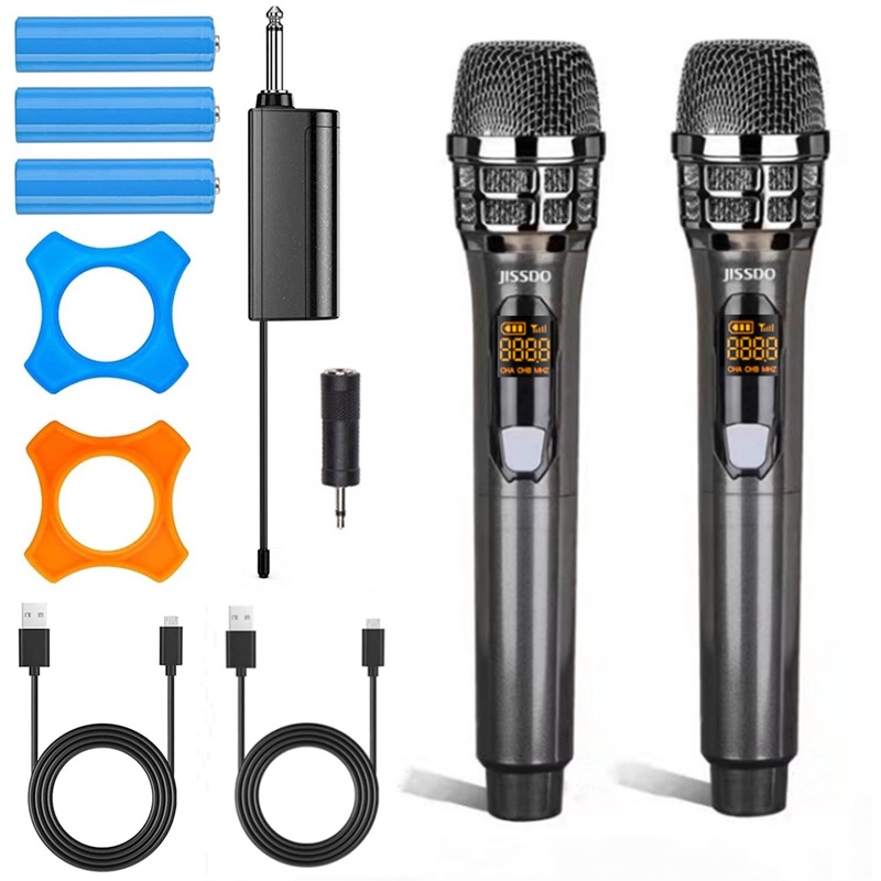 JISSDO Wireless Microphones,Dual Handheld Mic with Receiver,Dynamic  Microphone for Singing, Karaoke