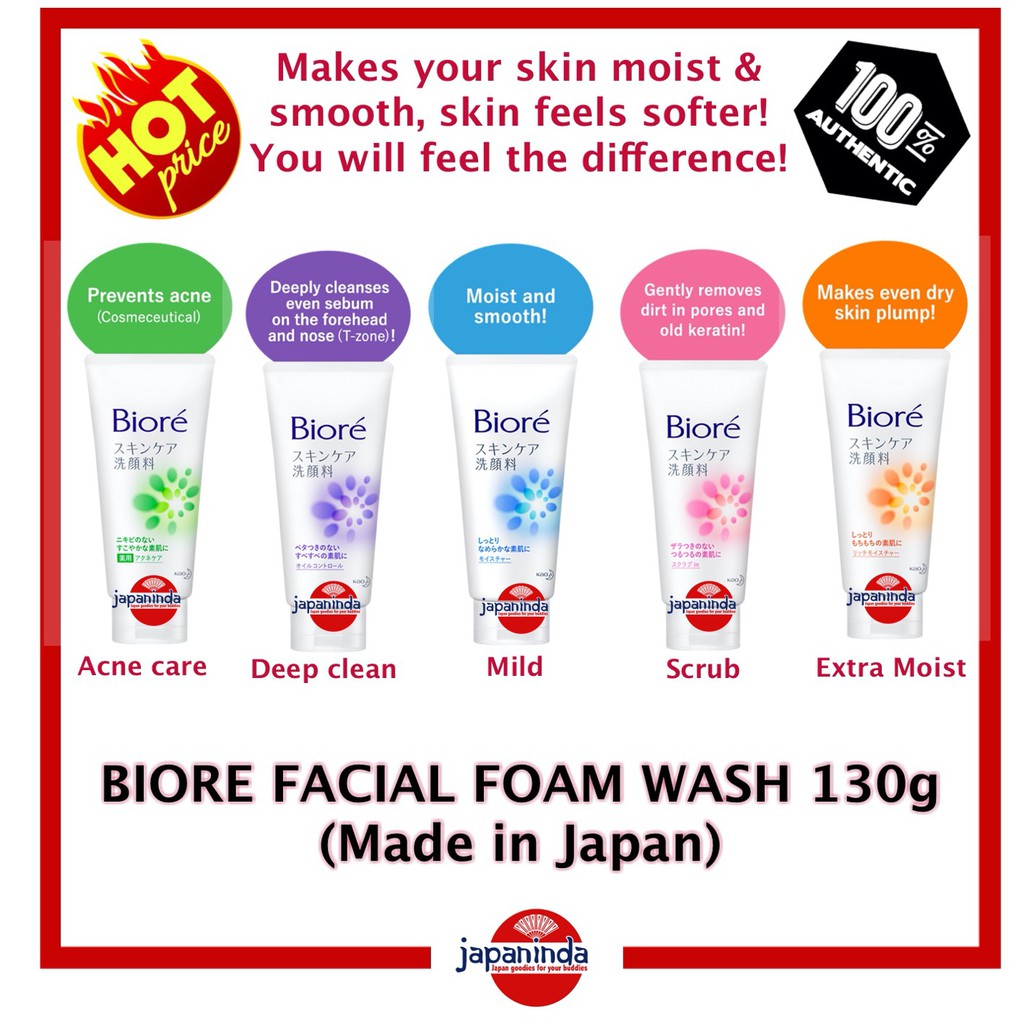BIORE Facial Foam Wash 130g (Choose from 5 Variants) Made in Japan