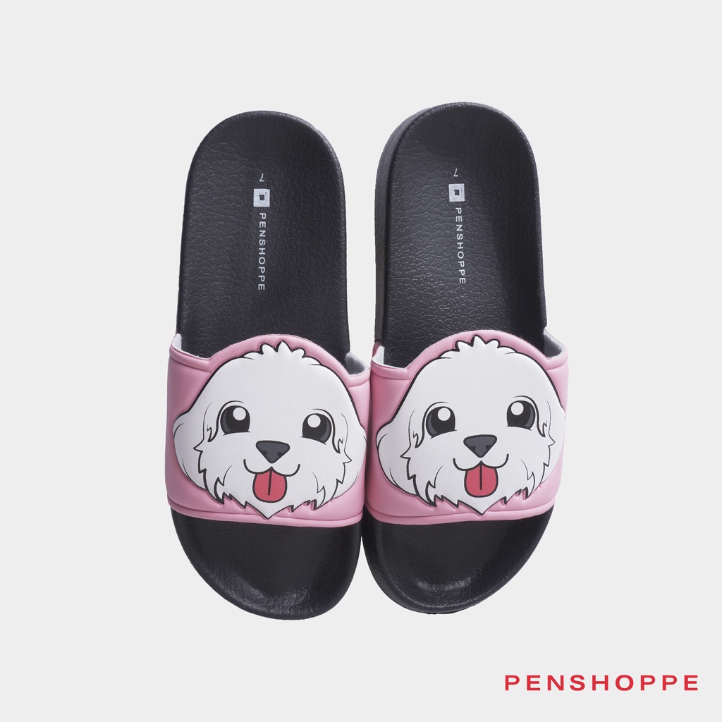 Penshoppe Printed One Band Slides Slippers For Women (Black) | Shopee ...