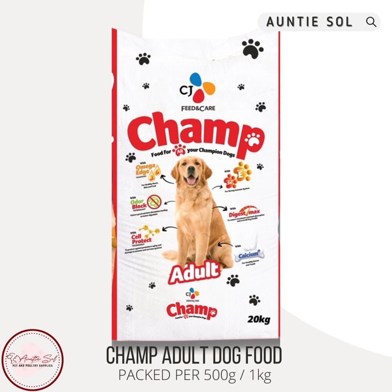 Champ Dog food for adults packed per 250g 500g 1kg Shopee