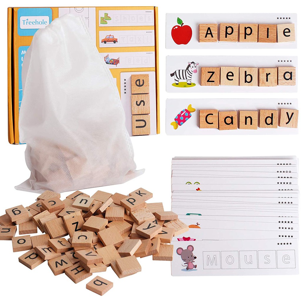 Matching Letter Game Spelling Tiles and FlashCards Educational Wooden ...
