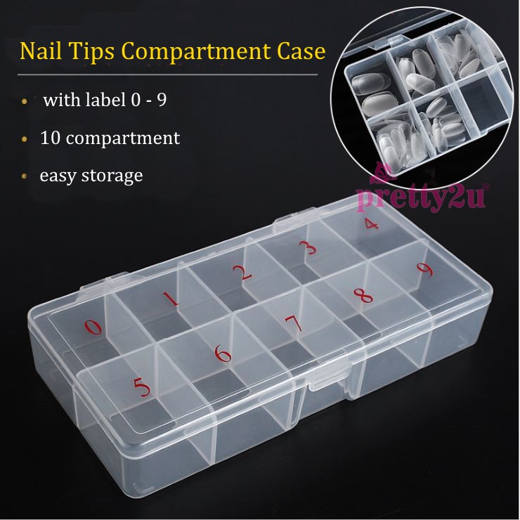 500PCS Nail Tips Storage Case 10 Compartment Numbering Easy To Label ...