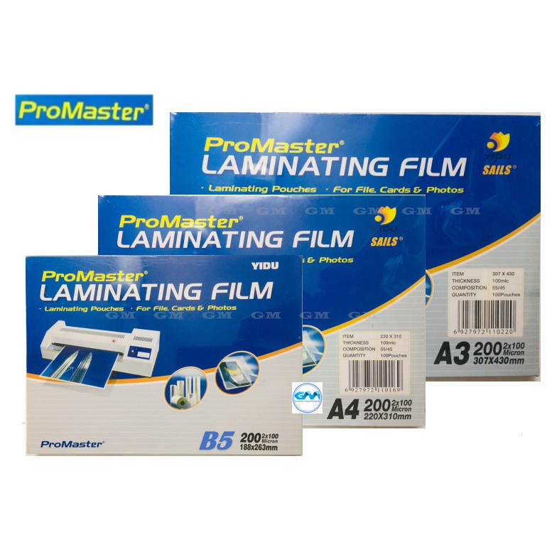 PROMASTER Laminating Film A4 / A3 / B5 200 Micron Plastic Laminate (100 ...