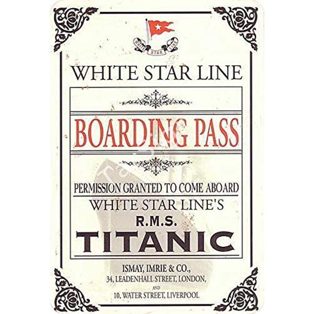 White Star Line Boarding Pass Titanic Vintage Tin Sign Logo Advertising Eye Catching Wall