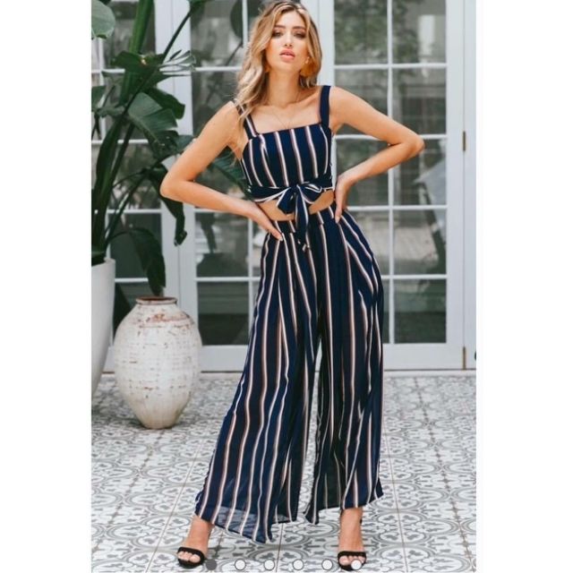 SUMMER STRIPE TOP & CULOTTE PANTS TERNO | Shopee Philippines