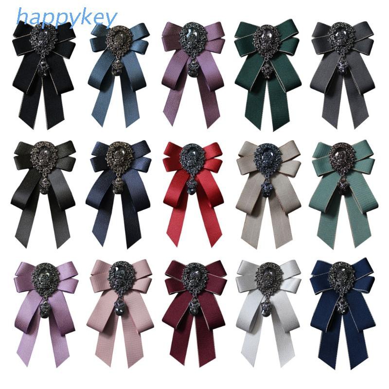HAP Fashion Men Women Ribbon Bow Tie Rhinestone Crystal Brooch Pin ...