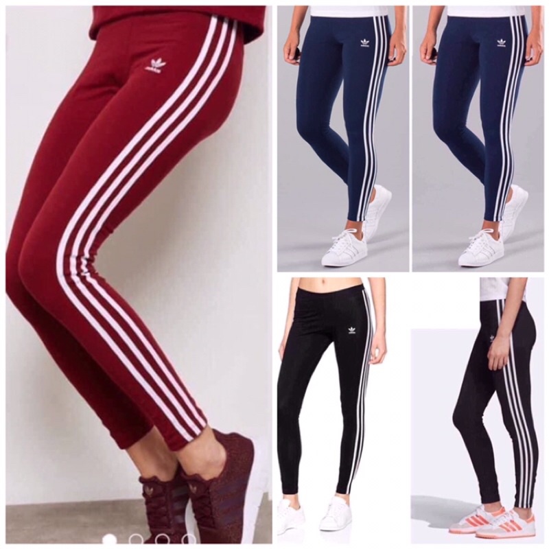 Adidas 3 stripe burgundy leggings sale