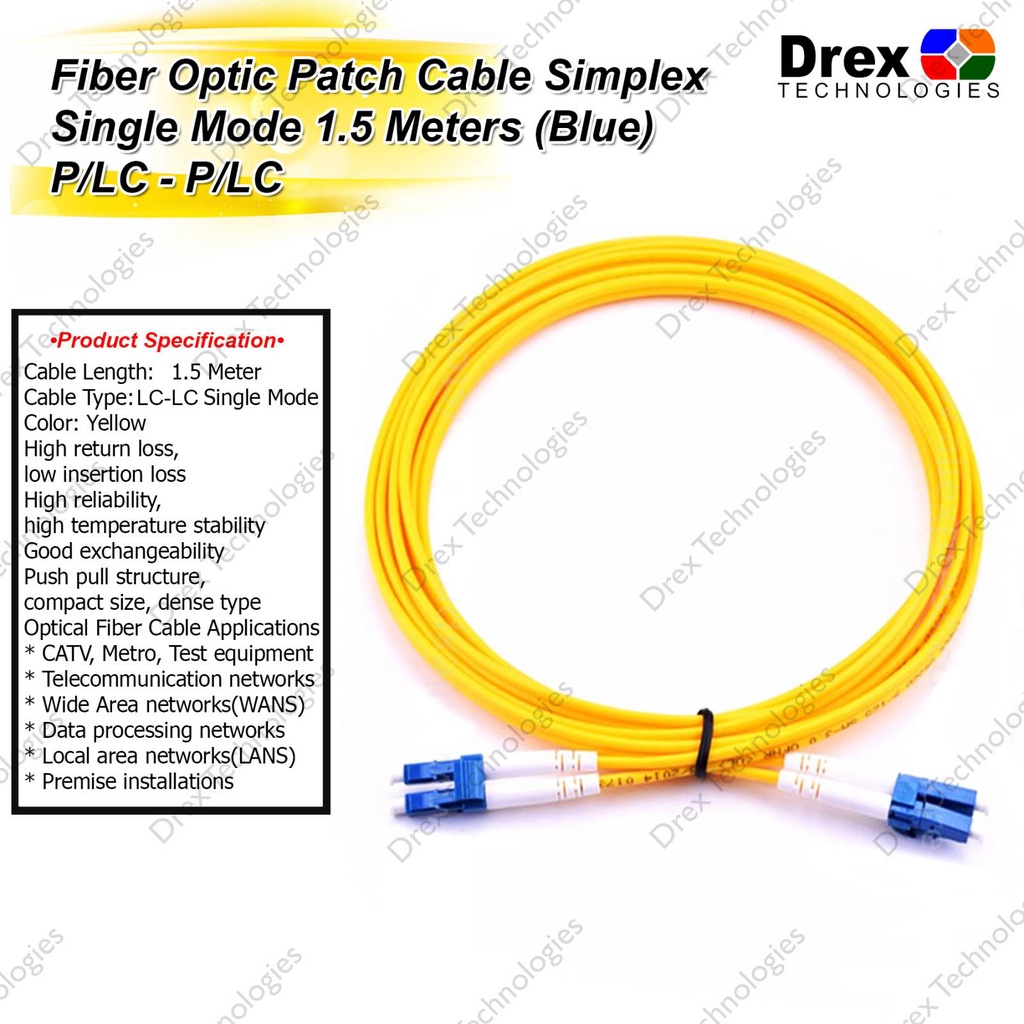 1.5M LC-LC Indoor LC/UPC-LC/UPC Single Mode Duplex Yellow Fiber Optic ...
