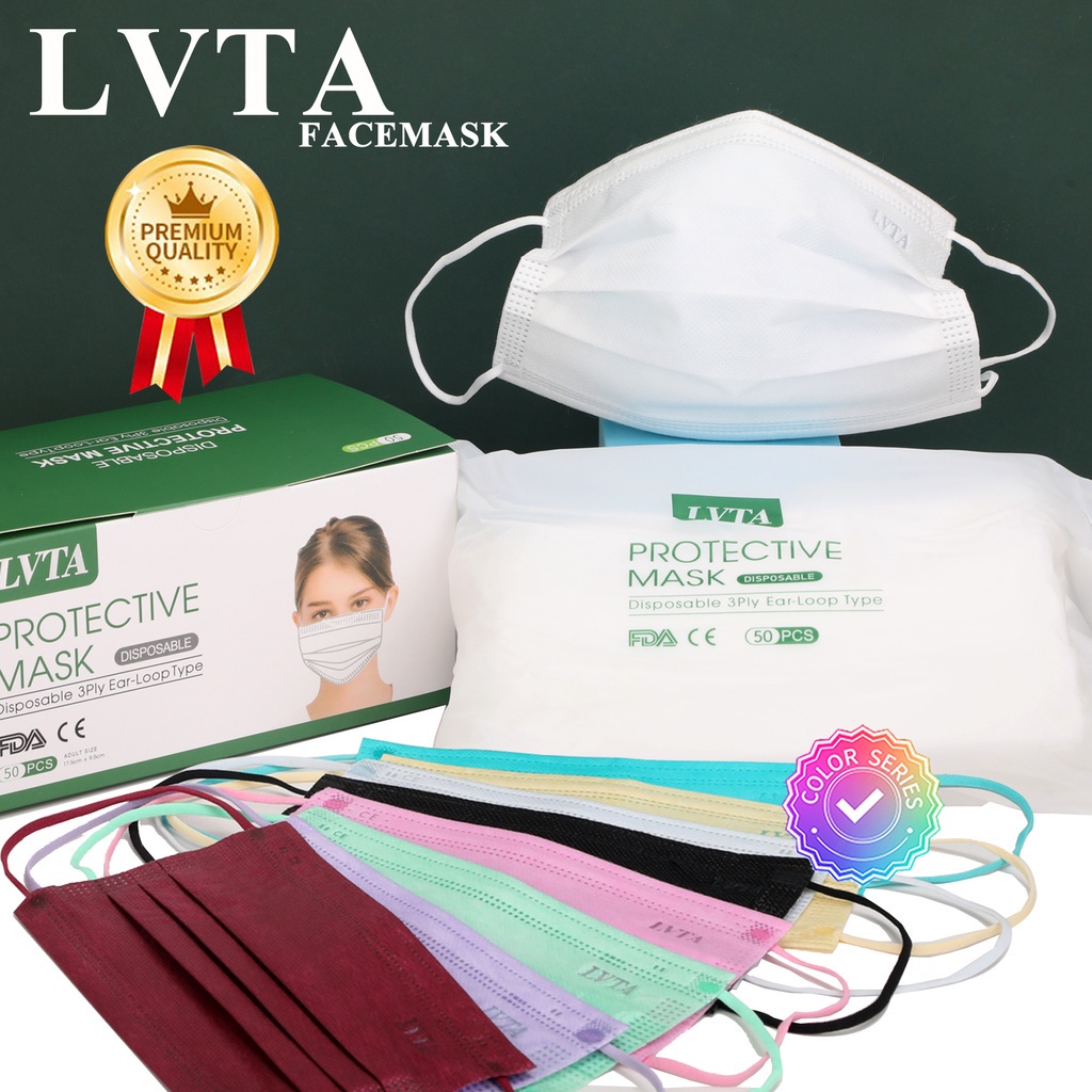 LVTA 50pcs 3ply Disposable Face Mask Nonwoven FaceMask Facemask ...