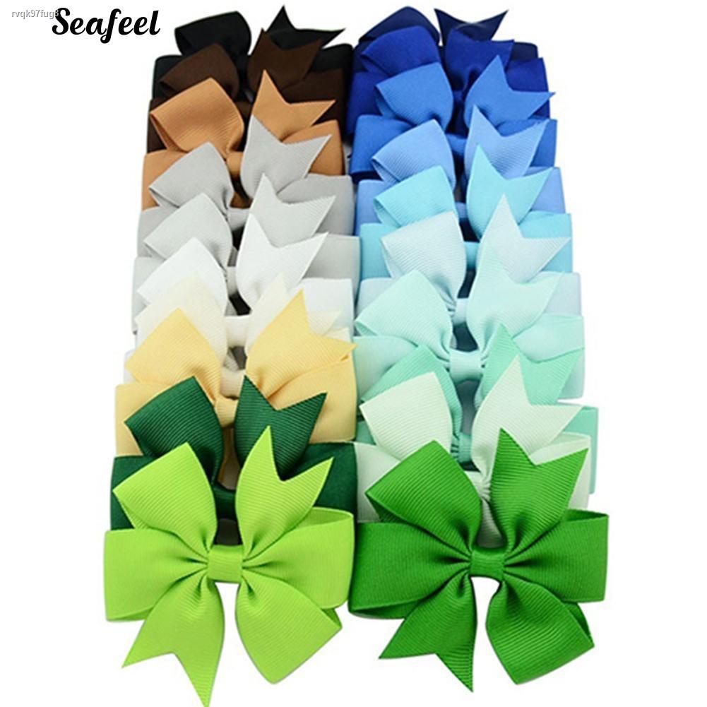 cod ♙ 【COD】【seafeel】40 Pcs Satin Ribbon Bow Hair Clips Kids Girls Bow