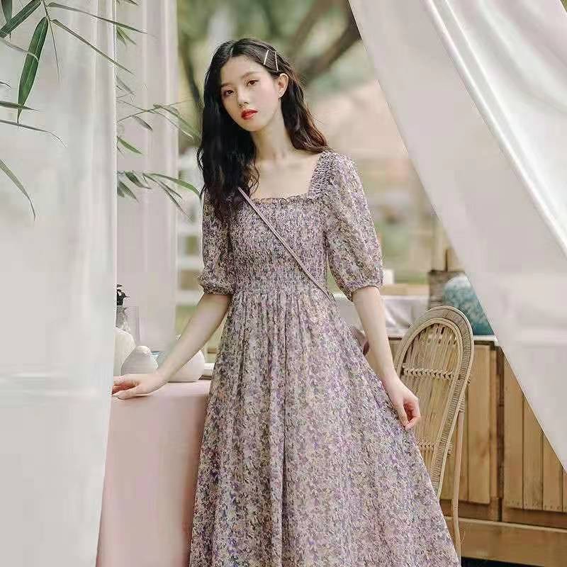 New casual bohemian mid lenght ladies floral 3 4 sleeve dress