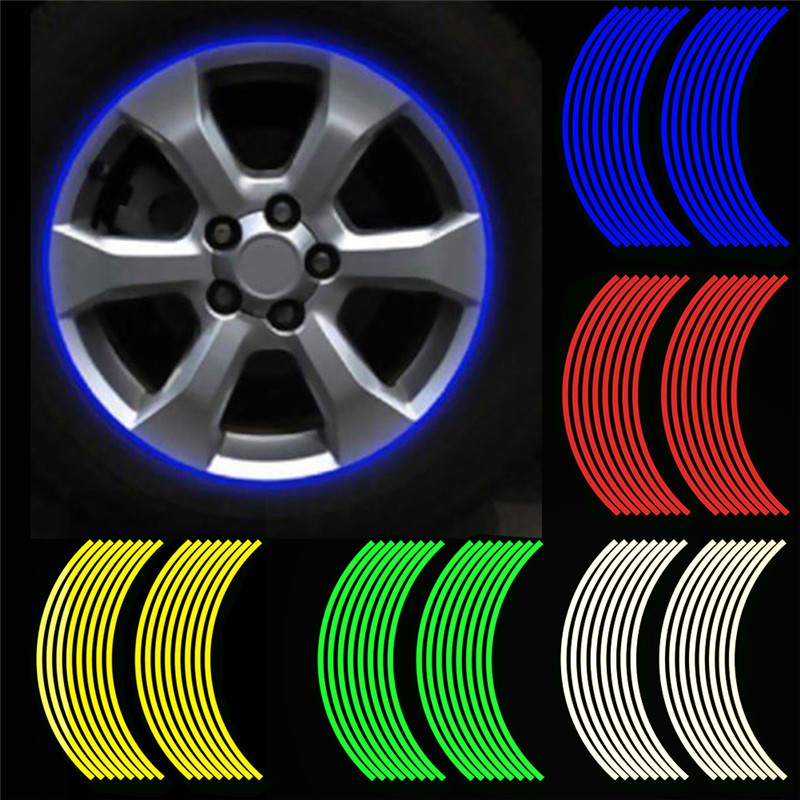 16Pcs Strips Reflective Motorcycle Car Rim Stripe Wheel Decal Tape