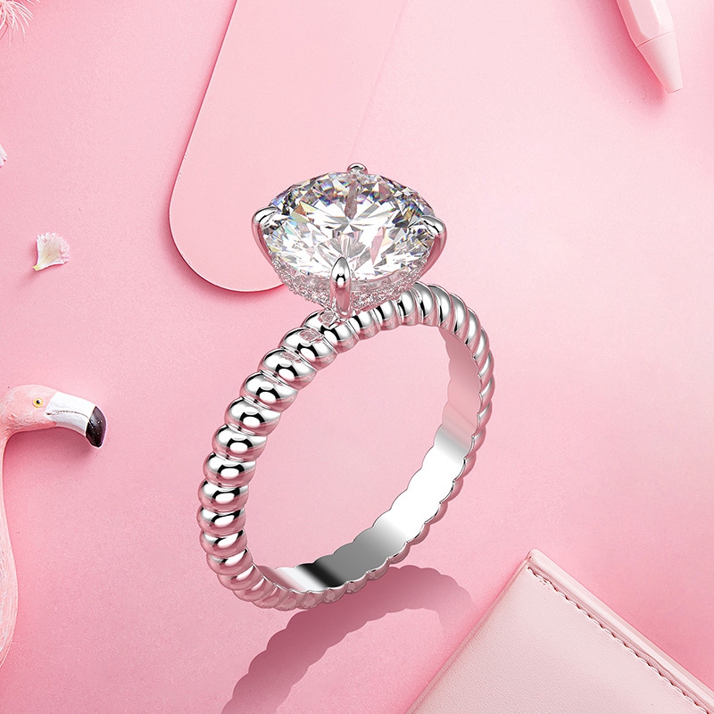 Exquisite Thick Band Real Moissanite Diamond Ring for Women 100% S925  Sterling Silver Wedding Jewelry Hemp Rope Ring