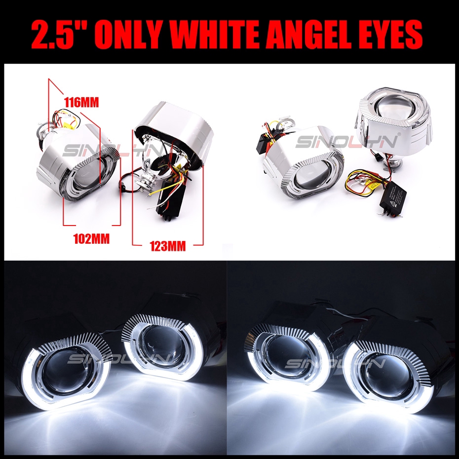 Sinolyn LED Angel Eyes Halo Projector Headlight Lenses Bixenon Lens