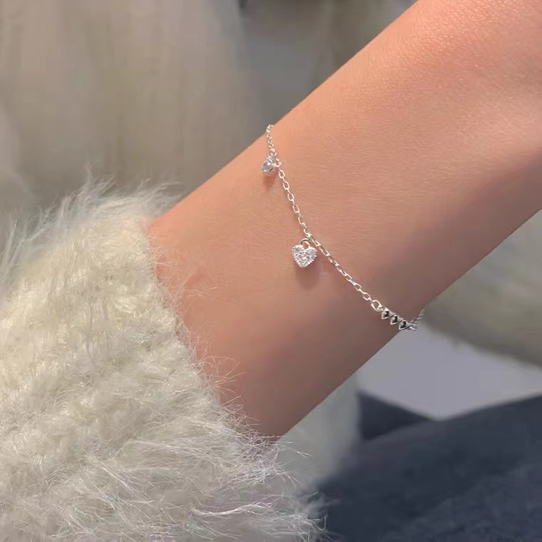 925 Sterling Silver Glossy Love Bracelet Simple Creative Female Niche Design Sense ins Fashionable Unique Shopee Philippines