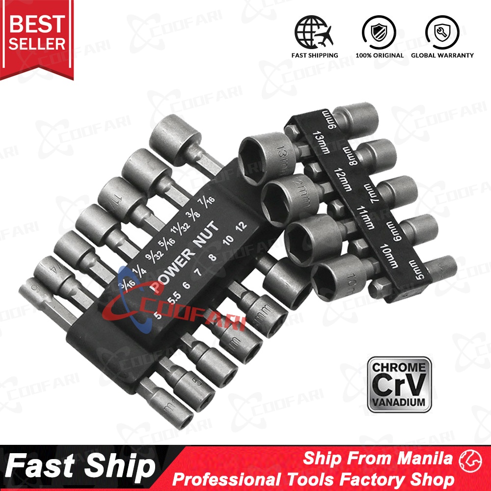 Pcs Mm Steel Power Nut Driver Drill Bit Set Hex Shank Metric