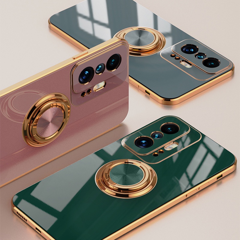 Gold Plating Xiaomi Mi 11T Pro Case Full Cover Camera Ring Holder Stand  Case Rotation Kickstand Slim Soft 11 Lite Redmi Note 10