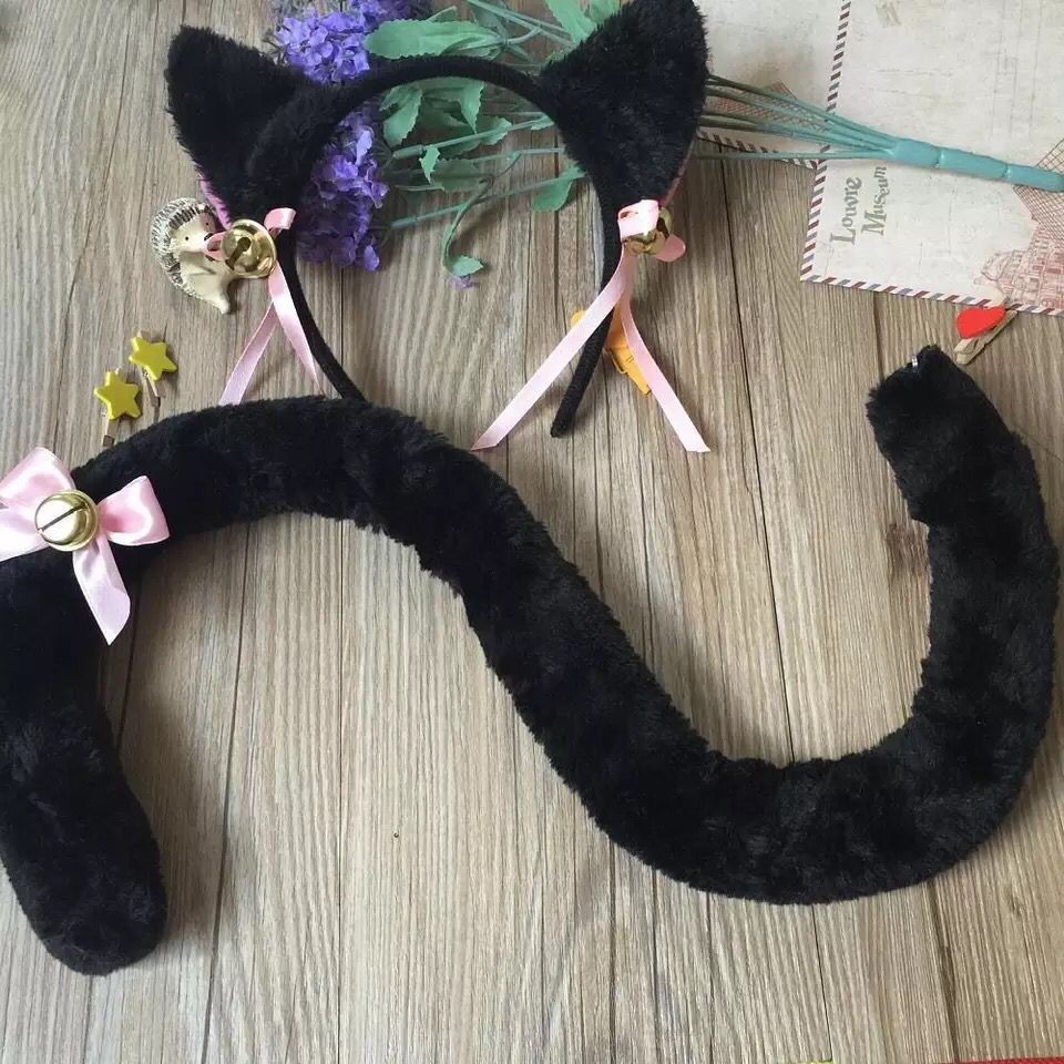 Cat tail Women Lady Fox Ear Cat Girls Plush Headband Tail Housekeeper