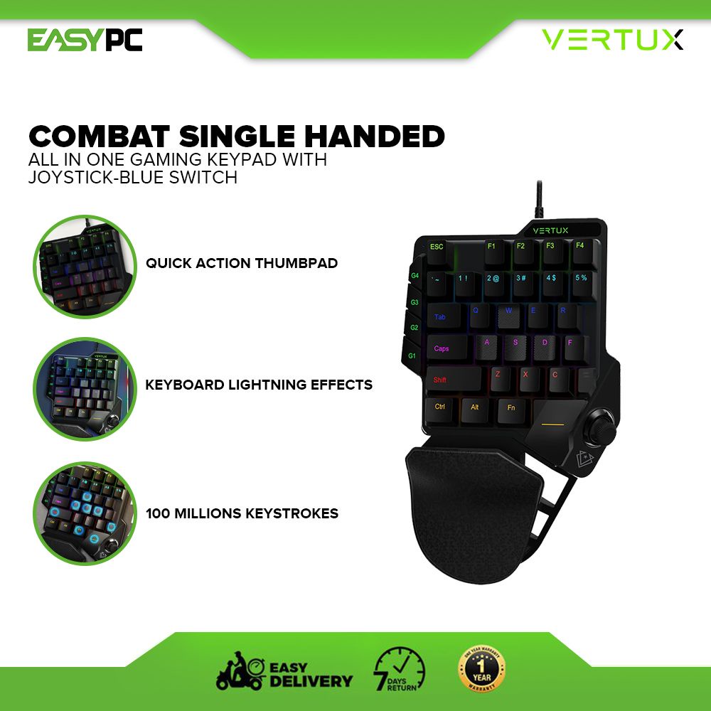 Vertux Combat Single Handed All in One Gaming Keypad with Joystick-Blue ...