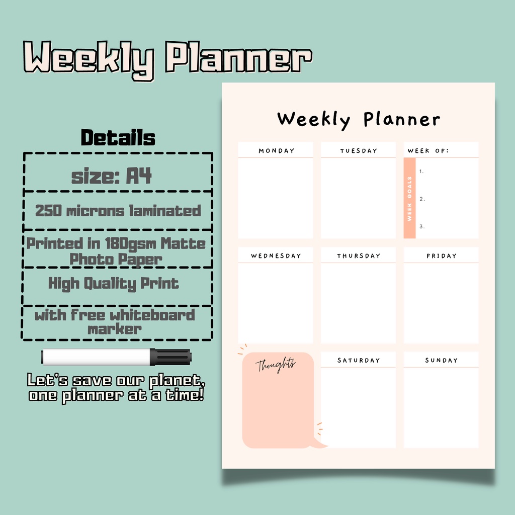 Reusable Weekly Planner Board (laminated, erasable) | Shopee Philippines