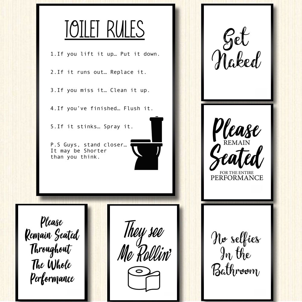 Wall Art Canvas Painting Funny Bathroom Rules Sign Posters and Prints ...